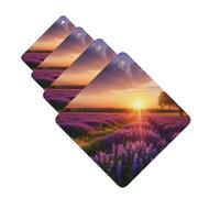 Lot de 4 désodorisants pour voiture, motif lavande prairie au coucher du soleil, printemps, cartes parfumées à suspendre, parfum durable, aromathérapie de voiture, tablettes d'aromathérapie, pendentif