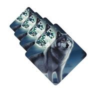 Lot de 4 désodorisants pour voiture - Motif loup sous la lune - Cartes parfumées à suspendre - Parfum durable - Tablettes d'aromathérapie de voiture - Pendentif de rétroviseur pour armoire à