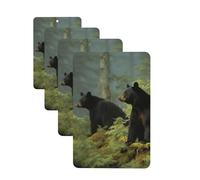 Lot de 4 désodorisants pour voiture - Motif ours noir - Cartes parfumées à suspendre - Parfum durable - Tablettes d'aromathérapie de voiture - Pendentif pour rétroviseur de voiture - Pendentifs pour