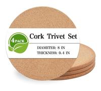 Lot de 4 dessous de plat en liège épais haute densité pour plats chauds, 20,3 cm résistants à la chaleur multifonctionnels pour plats chauds, tapis chauds pour cuisine, table, comptoirs