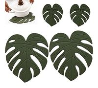 Lot de 4 dessous de plat en silicone - Multi-usages - Dessous de plat antidérapant pour cuisine - Motif feuilles