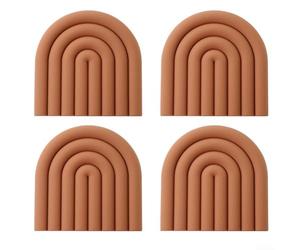 Lot de 4 dessous de plat en silicone pour plats chauds, résistants à la chaleur, 15 x 15 cm, dessous de verre antidérapants pour cuisine, repose-cuillère, rose vert (marron orange)