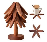 Lot de 4 dessous de plat pliables en bois de noyer noir naturel + 1 support pour plats chauds, casseroles, bols, théières, supports de casseroles chaudes (noyer noir)