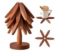 Lot de 4 dessous de plat pliables en bois de noyer noir naturel + 1 support pour plats chauds, casseroles, bols, théières, supports de casseroles chaudes (marron)