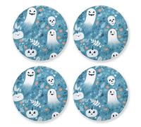 Lot de 4 dessous-de-plat ronds en liège pour poêles et plats chauds Motif fête des Saints Bleu