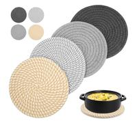 Lot de 4 Dessous de Plats Résistants à La Chaleur pour Plats Chauds,18 cm | Dessous de Verre en Coton Tissé, Dessous de Plat en Fil de Coton Ronds, sous Plat de Table pour Casseroles,Poêles,Assiettes