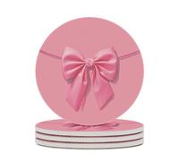 Lot de 4 dessous de verre absorbants avec nœud rose et longue ficelle rose