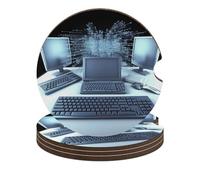 Lot de 4 dessous de verre absorbants en bois pour ordinateurs et Internet - 6,6 cm - Base en liège antidérapante - Accessoires d'intérieur pour homme et femme