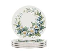 Lot de 4 dessous de verre absorbants en forme de couronne semi-circulaire, myrtilles, marguerites