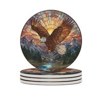 Lot de 4 dessous de verre absorbants Motif aigle chauve au-dessus des sommets des montagnes