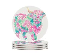 Lot de 4 dessous de verre absorbants Motif vache des Highlands Rose menthe Vert