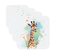 Lot de 4 Dessous de Verre carrés en Cuir PU pour Boissons, Table Basse, Illustration d'art Girafe, pour la Protection de la Table, décoration d'intérieur, sous-Verre