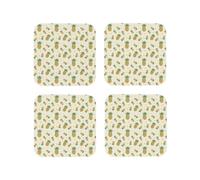 Lot de 4 dessous de verre carrés en cuir - Sous-verres légers et croustillants en forme d'ananas pour bureau, anti-brûlure, pour décoration de table de bureau