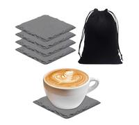 Lot de 4 dessous de verre carrés et 1 sac de rangement, dessous de verre en pierre, dessous de plat, dessous de verre, dessous de verre en ardoise noire
