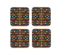 Lot de 4 Dessous de Verre carrés imprimés Style bohème et Art Populaire Mexicain, pour Boire, Dessous de Verre en Cuir pour décoration d'intérieur et Protection de Table