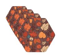 Lot de 4 dessous de verre d'automne pour boissons en cuir antidérapant résistant à la chaleur pour protection de table, tapis absorbant pour décoration de table basse, hexagone