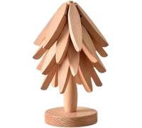 Lot de 4 dessous de verre en bois pour l'art des arbres, dessous de plat pliables en bois de noyer, tapis isolants (B-Naturel-4 dessous-de-verres)
