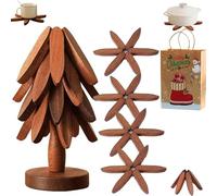 Lot de 4 dessous de verre en bois pour l'art des arbres - Pliables - En noyer - Pour plats chauds - Pour la vaisselle, la casserole, le bol, la théière (#02)