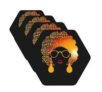 Lot de 4 dessous de verre en cuir avec support pour table basse de 10,2 cm - Motif femme africaine - Tapis de protection pour types de tasses