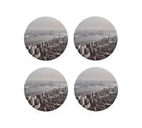 Lot de 4 Dessous de Verre en Cuir pour Boissons, 10 cm, pour protéger Votre Table, Motif Mumbai City, pour Toutes Sortes de Tasses, Dessous de Verre esthétique pour la décoration intérieure.