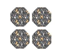 Lot de 4 dessous de verre en forme de bouledogue français bicolore pour protection de table, adaptés pour les types de tasses, dessous de verre pour décoration d'intérieur, salon, octogone de 10,2 cm