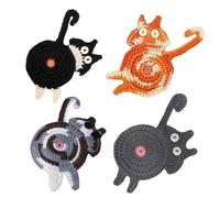 Lot de 4 dessous de verre en forme de chat pour les amateurs de chats, dessous de verre créatifs tissés amusants pour décoration d'intérieur, protection de table, convient pour les types de tasses