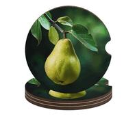Lot de 4 dessous-de-verre en forme de poire sur l'arbre pour porte-gobelet en bois absorbant - 6,6 cm - Base en liège antidérapante - Accessoires d'intérieur de voiture pour homme et femme