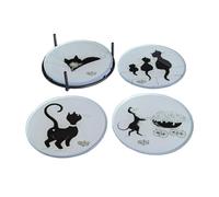 Lot de 4 dessous de verre en verre avec motifs images Dubout's dans un support en métal Ø 10 cm, dans une élégante boîte cadeau
