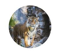 Lot de 4 dessous de verre imprimés Tigre dans le zoo, dessous de verre en cuir pour tasse, boissons, café, bière, bar, cadeau, forme ronde