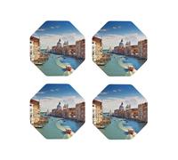 Lot de 4 dessous de verre mignons pour tasse résistants à la chaleur - Grand canal en Italie - Dessous de verre en cuir pour table en bois, bureau, cuisine