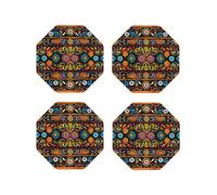 Lot de 4 Dessous de Verre octogonaux imprimés Style bohème et Art Populaire Mexicain, pour Boire, Dessous de Verre en Cuir pour décoration d'intérieur et Protection de Table