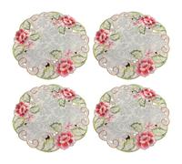 Lot de 4 dessous de verre ronds élégants en dentelle avec motif floral, 30 cm de diamètre, en polyester, accessoires de salle à manger, dessous de verre en dentelle polyester