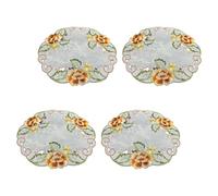Lot de 4 dessous de verre ronds élégants en dentelle avec motif floral, 30 cm de diamètre, en polyester, accessoires de salle à manger, lavables en machine, décorations de tables