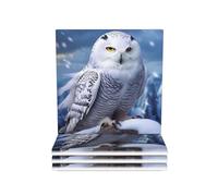 Lot de 4 dessous de verre ronds en céramique avec support, motif hibou arctique, dessous de verre résistant à la chaleur pour la protection de table, accessoires de bureau, décoration d'intérieur