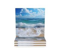 Lot de 4 dessous de verre ronds en céramique avec support - Thème océan et plage - Résistant à la chaleur - Pour protéger la table - Accessoires de bureau - Décoration d'intérieur