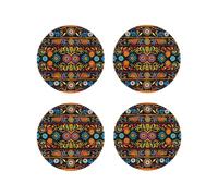 Lot de 4 Dessous de Verre Ronds imprimés Style bohème et Art Populaire Mexicain, pour Boire, en Cuir, pour la décoration de la Maison et la Protection de la Table