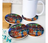 Lot de 4 dessous de verre ronds pour table basse, motif horizon de la Nouvelle-Orléans de la Nouvelle-Orléans avec base pour la maison, 10,2 cm