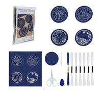 Lot de 4 dessous de verre Sashiko à faire soi-même avec motif, kit de démarrage de broderie avec instructions pour débutants, kit Sashiko, dessous de verre ronds brodés pour table à thé, décoration de