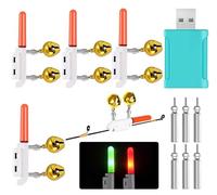 Lot de 4 détecteurs de touche LED - Avec cloche - Imperméables - Avec boucle - Accessoires de pêche LED - Avec chargeur et batterie - Rouge