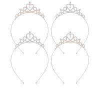 Lot de 4 diadèmes de princesse scintillantes - Bandeau en cristal et strass - Pour anniversaire, mariage, fête (2 éclats et 2 dorés), Gold Sliver, Alliage, Alliage.