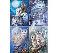Lot De 4 Diamond Painting Hibou 30x40cm - Peinture Diamant Chouette Kit Tableau Strass Perle à Coller - Broderie Toile Chassis Peinture Numero Adulte Animaux