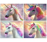 Lot de 4 Diamond Painting Kit Adulte, 5D DIY La Licorne Kits de Peinture Diamant, Ronde Diamond Cristal Enfant Débutant Art Mosaïque Broderie Set pour Décoration Murale Maison Cadeau 30x40cm R-196