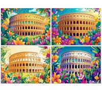 Lot de 4 Diamond Painting Kit Adulte, 5D DIY Le Colisée de Rome Kits de Peinture Diamant, Ronde Diamond Cristal Enfant Débutant Art Mosaïque Broderie Set pour Décor Murale Maison Cadeau 70x90cm R-609