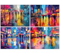 Lot de 4 Diamond Painting Kit Adulte, 5D DIY Rue des parapluies Kits de Peinture Diamant, Ronde Diamond Cristal Enfant Débutant Art Mosaïque Broderie Set pour Décor Murale Maison Cadeau 70x90cm R-1092