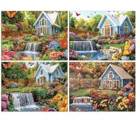 Lot de 4 Diamond Painting Kit Adulte, 5D DIY Vue sur le jardin Kits de Peinture Diamant, Ronde Diamond Cristal Enfant Débutant Art Mosaïque Broderie Set pour Décor Murale Maison Cadeau 50x70cm R-456