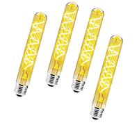 Lot de 4 Dimmable 6W Ampoule Tube Longue Edison Led Spiralé Filament E27 T30 6W AmpouleVerre Ambré, Blanc Chaud 2700K Vintage Lampe Décorative Rétro Edison Ampoule pour Restaurant Café Bar