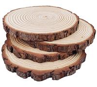 Lot de 4 disques ronds naturels rustiques de 20,8 à 22,9 cm - Kit de bois brut - Cercles artisanaux avec écorce - Disques de bûches pour loisirs créatifs, fêtes, mariages, banquets, décorations