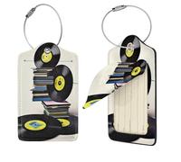Lot de 4 disques vinyles et rubans adhésifs pour valises, étiquettes de voyage en cuir synthétique avec dos intégral, carte d'identité, étiquettes personnalisées pour sacs, étiquettes de valise avec