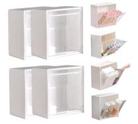 Lot de 4 distributeurs de cotons-tiges 8,6 x 4,6 cm - Support mural Qtip avec couvercle à rabat - Installation sans perforation - Pour cotons-tiges, cotons-tiges, pinces à cheveux et petits articles