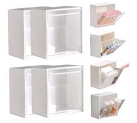 Lot de 4 distributeurs de cotons-tiges 8, 6 x 4, 6 cm, support mural Qtip avec couvercle rabattable, installation sans perforation, support pour boules coton pour tampons, tampons, pinces à cheveux